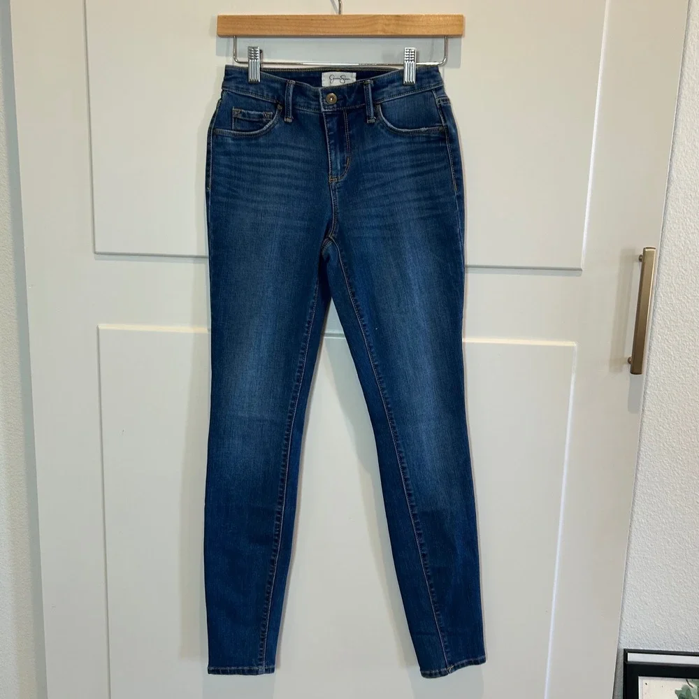 Jessica Simpson Kiss Me Super Skinny Jeans Dark Wash Blue Stretch Size 26 - Picture 1 of 10